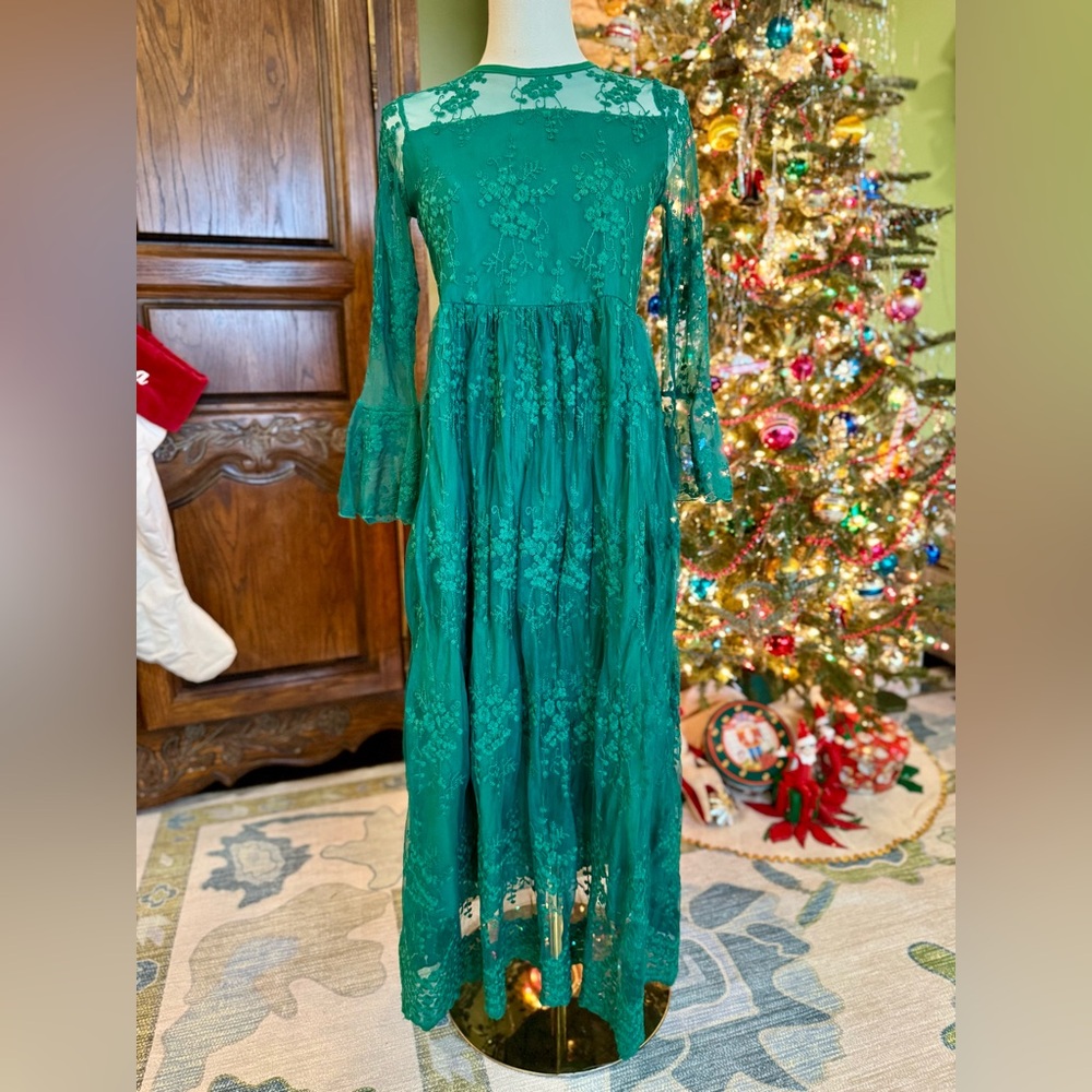 Trish Scully emerald green long maxi dress size 14